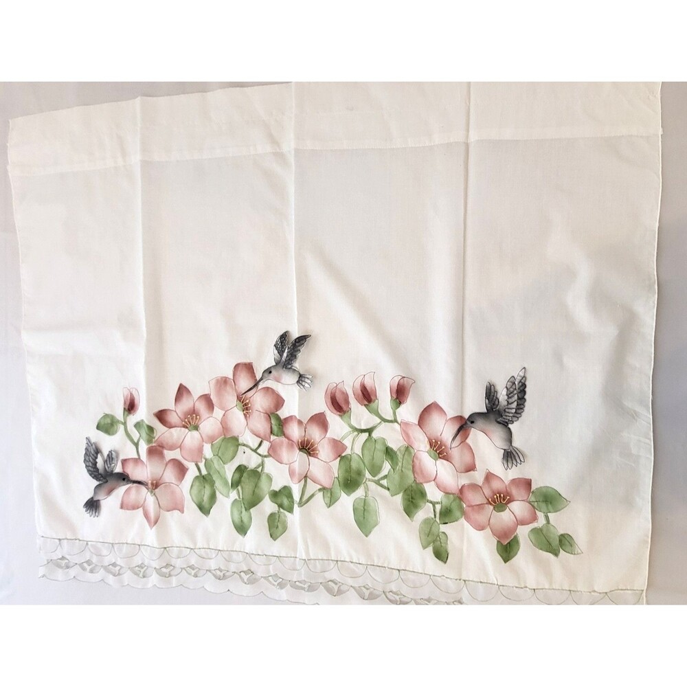 Set of 4 Hummingbird Floral Curtain Tiers 32x24 Embroidered Cutwork